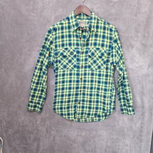 Duluth Trading Co Men's Small Green Yellow Plaid Cotton Poly Button Up Shirt